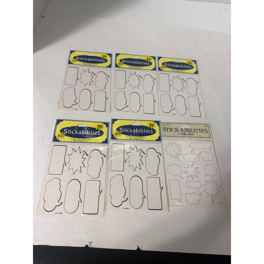 6 Pack Stickabilities Paper Studio Speech Bubble Stickers Acid Free White Comic